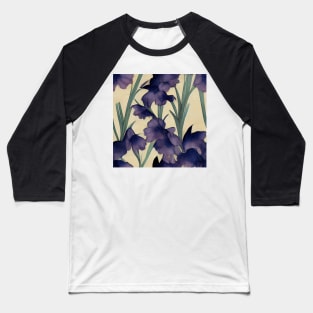 Dark Purple Iris Chiyogami Pattern Baseball T-Shirt